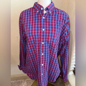 Men’s J.Crew button-down shirt with red and blue checkered print size large